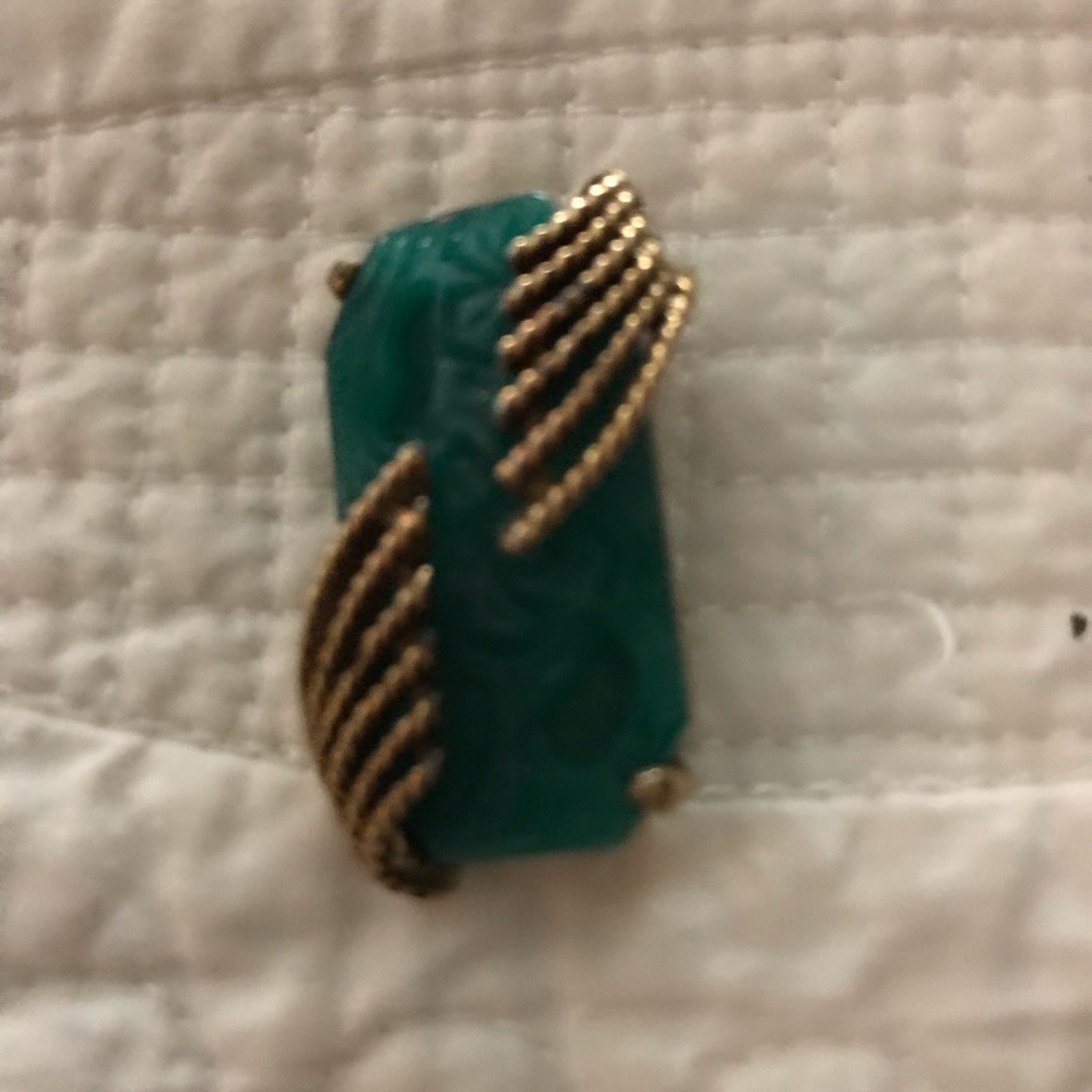 Vintage GOLDETTE Faux Jade Brooch, Signed